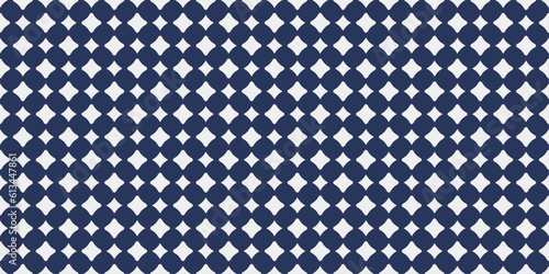 A grid of a simple pattern with a four-pointed shape. Blue background and white repeating shapes. Vector simple pattern, for print and interior.