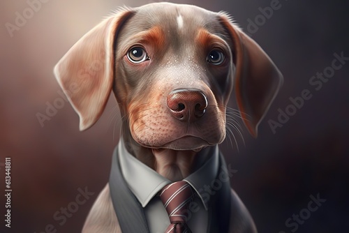 Generative AI illustration anthropomorphic portrait of cute purebred dog in tie, hyperrealism, photorealism, photorealistic © DynamicShutterArt