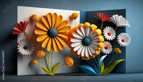 Fototapeta Naklejka Na Ścianę i Meble -  3d colorful flowers wall decor 4k wallpaper, 3D wallpaper for home interior classic decorations background Flowers Classic illustration