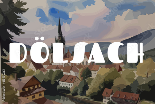 Dölsach: Beautiful painting of an Austrian village with the name Dölsach in Tirol