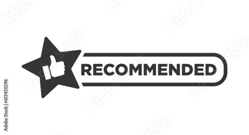 Recommended icon vector label design with thumbs up and star icon in white background