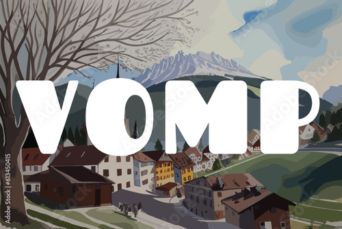 Vomp: Beautiful painting of an Austrian village with the name Vomp in Tirol