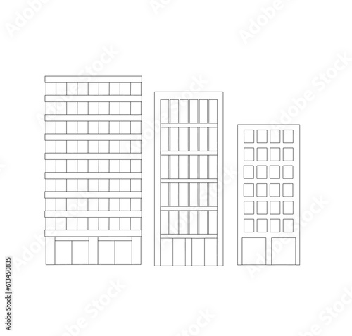 大中小のオフィスの建物の線画