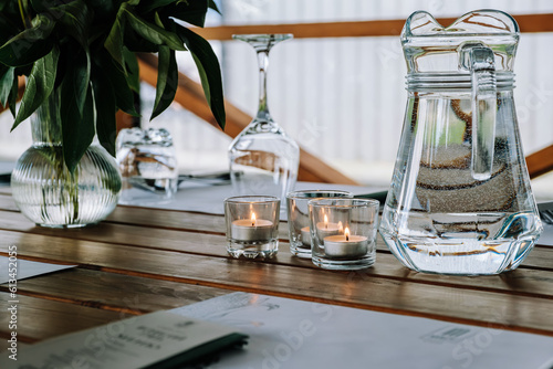 Beautiful table setting for outdoor catering. Cutlery close-up.
