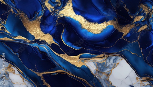 Abstract blue with gold luxury marble texture, premium background	
