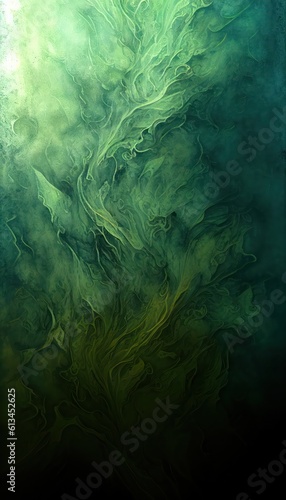 Abstract dark green paint background, textured wall pattern backdrop with yellow paint, portrait