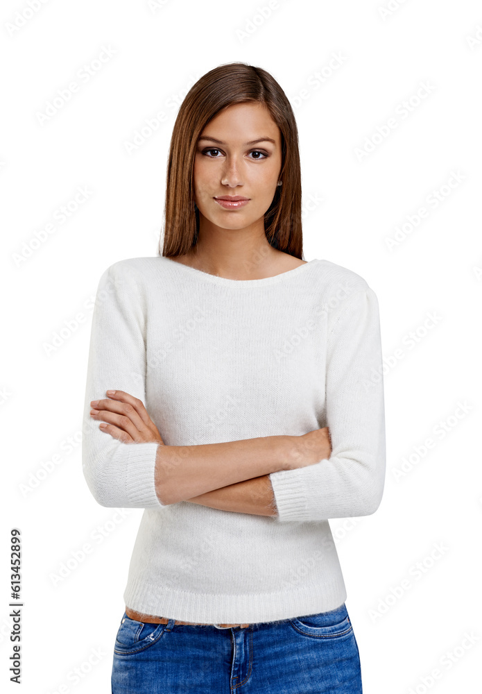 Fashion, portrait and serious woman with arms crossed isolated on a transparent png background. Style, confidence or female person from Australia with casual clothes, stylish outfit or trendy sweater Fashion, portrait and serious woman with arms crossed isolated on a transparent png background. Style, confidence or female person from Australia with casual clothes, stylish outfit or trendy sweater