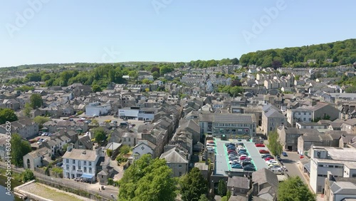 Aerial drone video of the town Kendal in Cumbria, north-west England.  photo