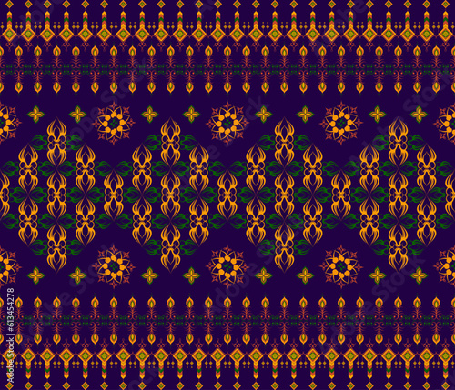 Embroidery indian aztec fabric pattern in yellow and purple vector illustration design for fabric, mat, carpet, scarf, wrapping paper, tile and more