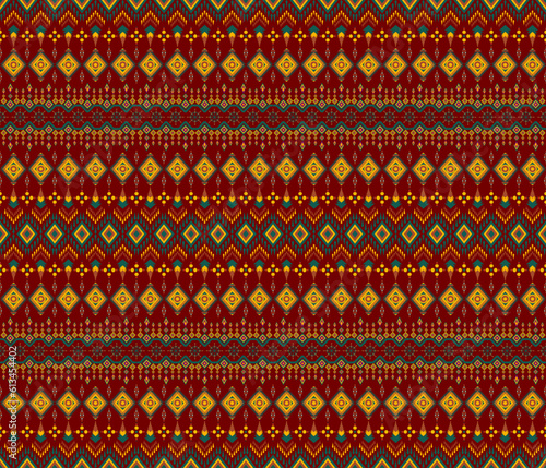Embroidery indian aztec fabric pattern in christmas theme, red, green and yellow vector illustration design for fabric, mat, carpet, scarf, wrapping paper, tile and more