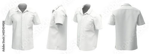 White Man Shirt Short Sleeve. Isolated Button-down shirt