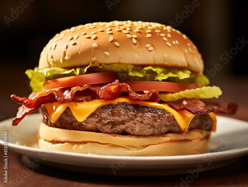 A juicy burger is a delicious sandwich made with a beef patty that is cooked to perfection and seasoned with salt and pepper.Generative AI