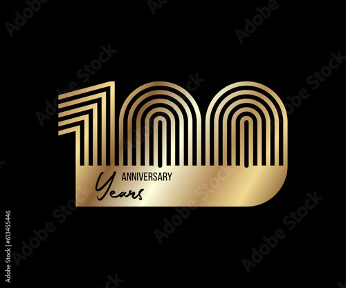 100th Anniversary Vector Poster. Centennial celebration, gold stylish poster on black background. Anniversary card.