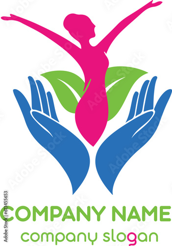 therapy logo is a beautiful graceful girl between two leaves between two hands