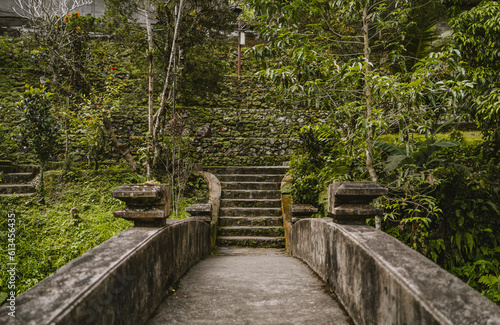 Pura Gunung Kawi temple bridge. Ancient rocky monument attraction  holy balian royal tombs