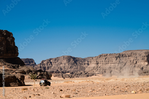 view in the Sahara desert of Tadrart rouge tassili najer in Djanet City   Algeria.colorful orange sand  rocky mountains