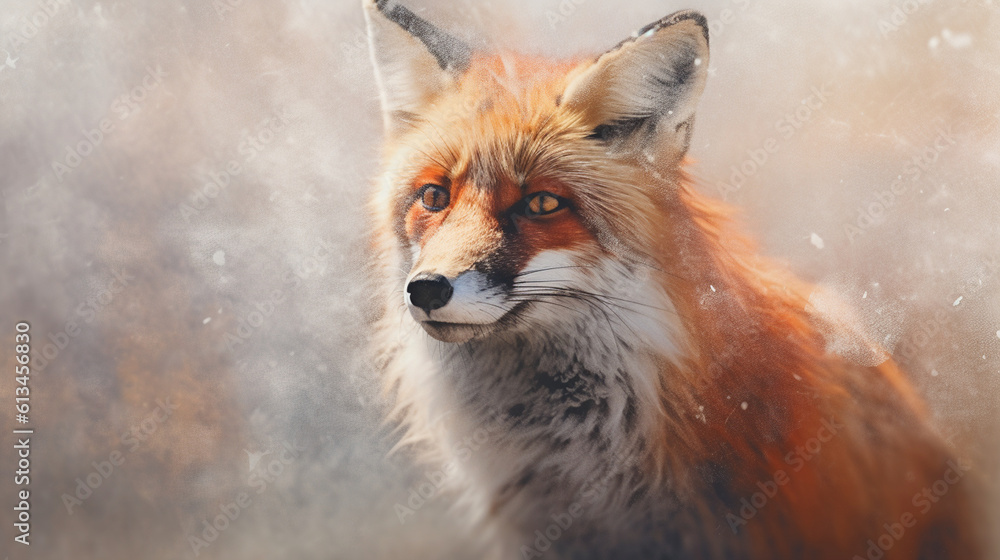 Fototapeta premium Fox among explosions of multi colored paint. Multicolored fluid. AI Generative.