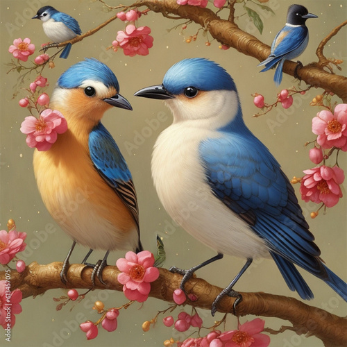 birds on a branch of tree Generative AI