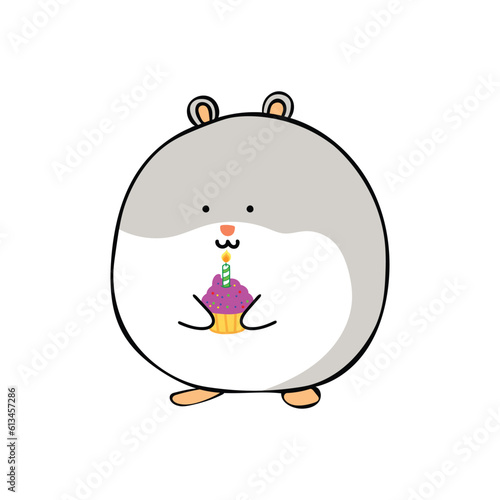 vector illustration Cute Birthday hamster with cake by wordspotrayal
