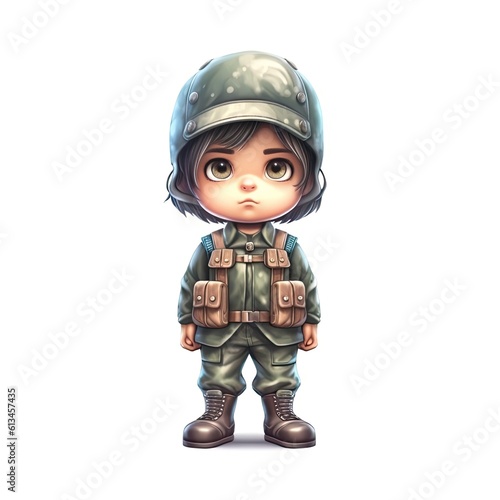 Cute Soldier character isolated on white background. Colorful painting illustration. Generative AI © tanyastock