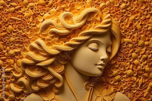 Behold the Pasta Lisa, an edible masterpiece where pasta shells form her portrait, capturing the essence of Italian culinary art illustration generative ai photo