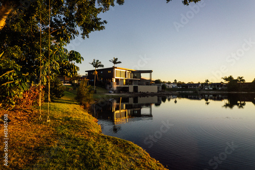 Construction of mansion on Kingfisher crescent on Burleigh Lake on the Gold Coast, Queensland, Australia