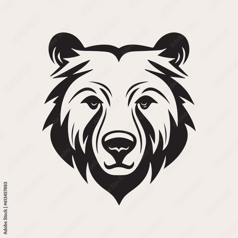 Fototapeta premium Bear head one color vector logo, emblem, icon for company or sport team branding. Tattoo art style.