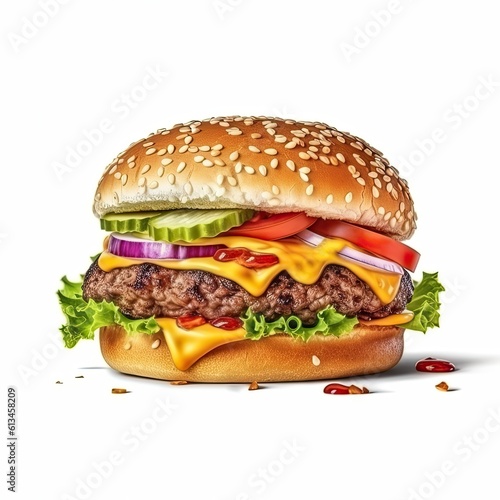 Hamburger dish isolated on white background. Generative AI