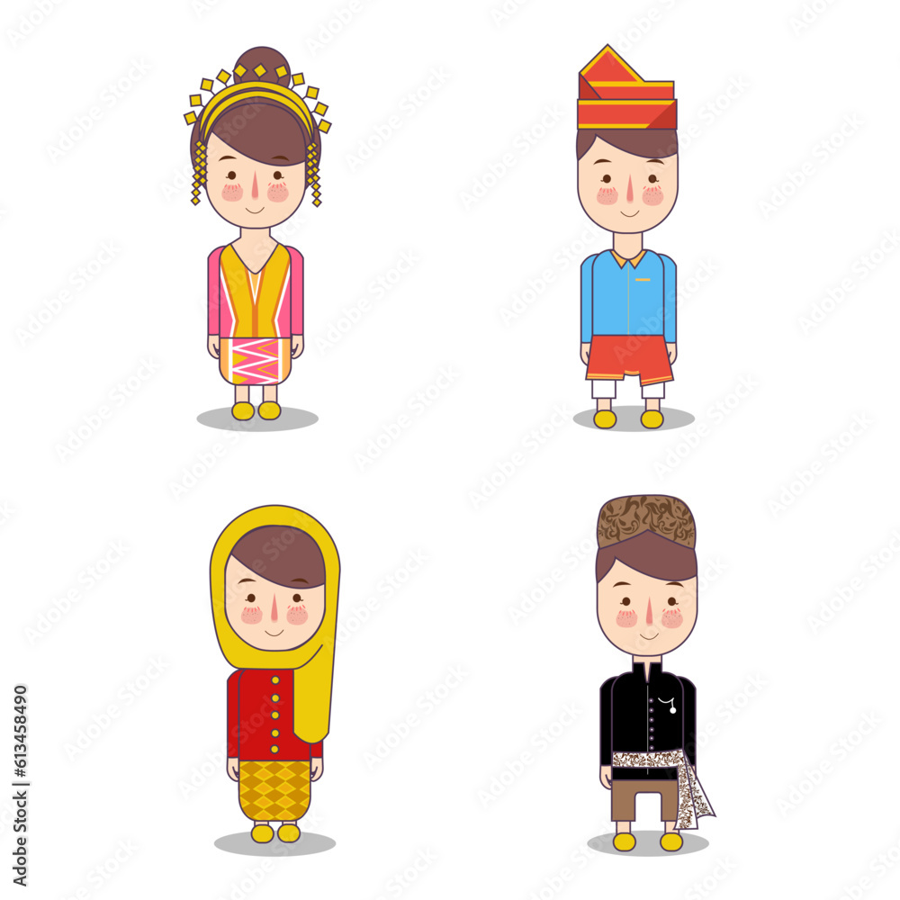 diverse traditional dress native tribe multiethnic form indonesian boy and girl couple wearing costume pink blue red and black color with headdress diverse traditional dress native tribe multiethnic form indonesian boy and girl couple wearing costume pink blue red and black color with headdress