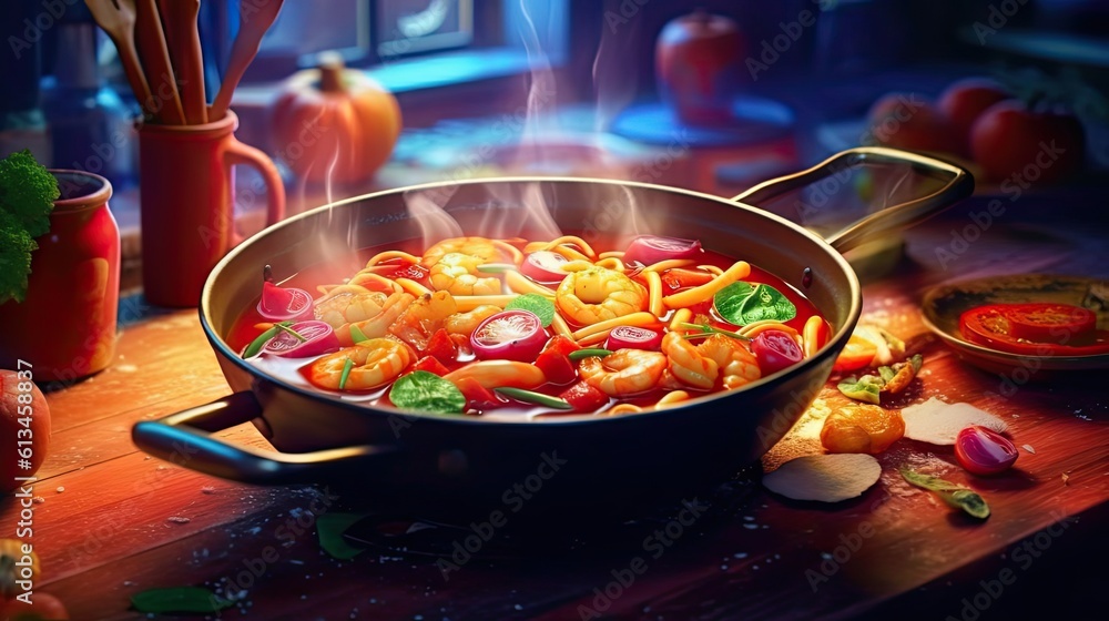 Tteokbokki tasty meal background. Delicious food. Generative AI Tteokbokki tasty meal background. Delicious food. Generative AI