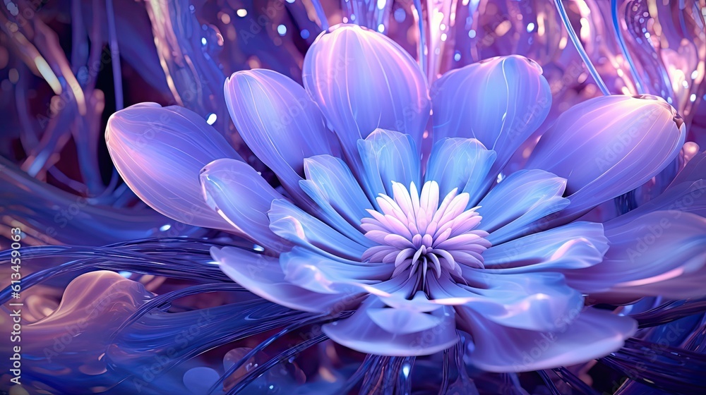 Obraz premium Lavender flowers in futuristic floral background. Beautiful blooming design. Generative AI