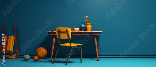 Table with chair and school bag in bright style with Generative AI