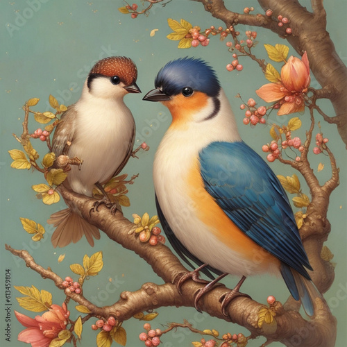 two birds on a branch Generative AI