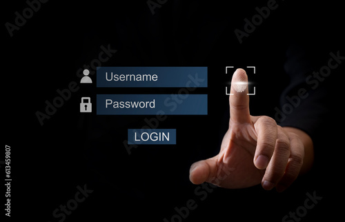 Businessman touching on virtual screen. Password, username or email account login online. password protection concept hacker protection, virus protection