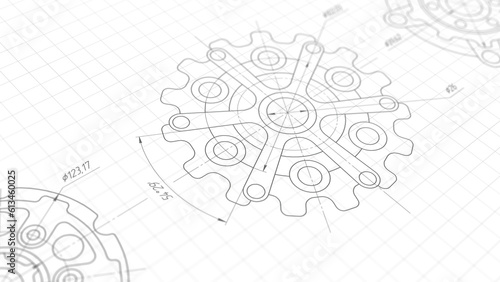 Technical drawing of gears.Mechanical Engineering background .illustration .