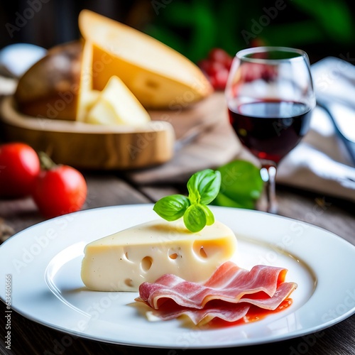Plate of gourmet cheese and ham
