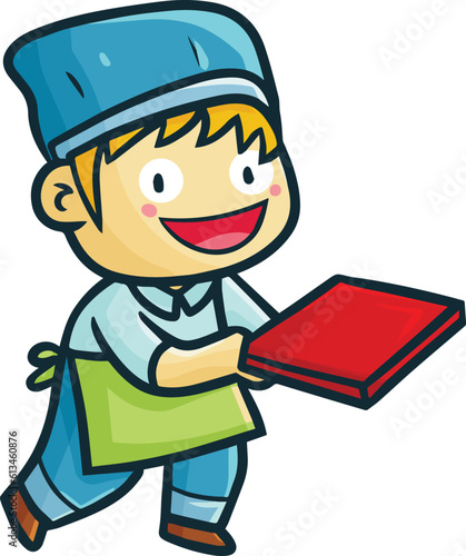 Funny male pizza maker cartoon character vector