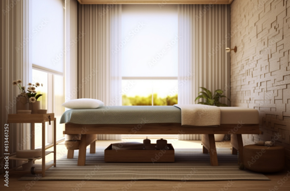 Fototapeta premium Spa room in earth tone style with Generative AI