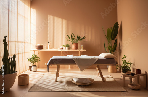 Spa room in earth tone style with Generative AI