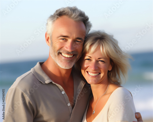 Happy Middle-Aged Couple Smiling and enjoying their Pension . Ai generative