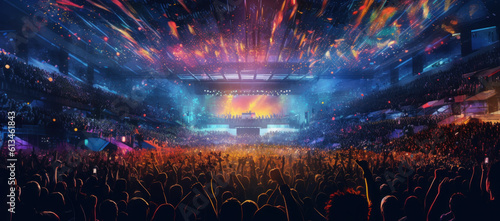 Celebrating Together: Crowd at Live Event Enjoys the Bright Lights and Connectivity - Generative AI