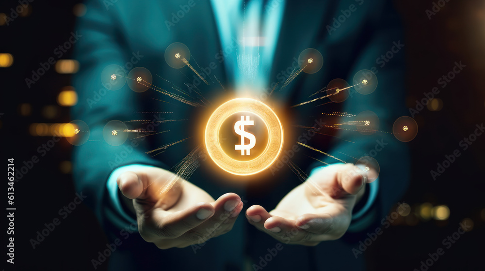 Money Transfer Concept: Businessman Holding USD Dollar Sign. Money Transfer Concept: Businessman Holding USD Dollar Sign.