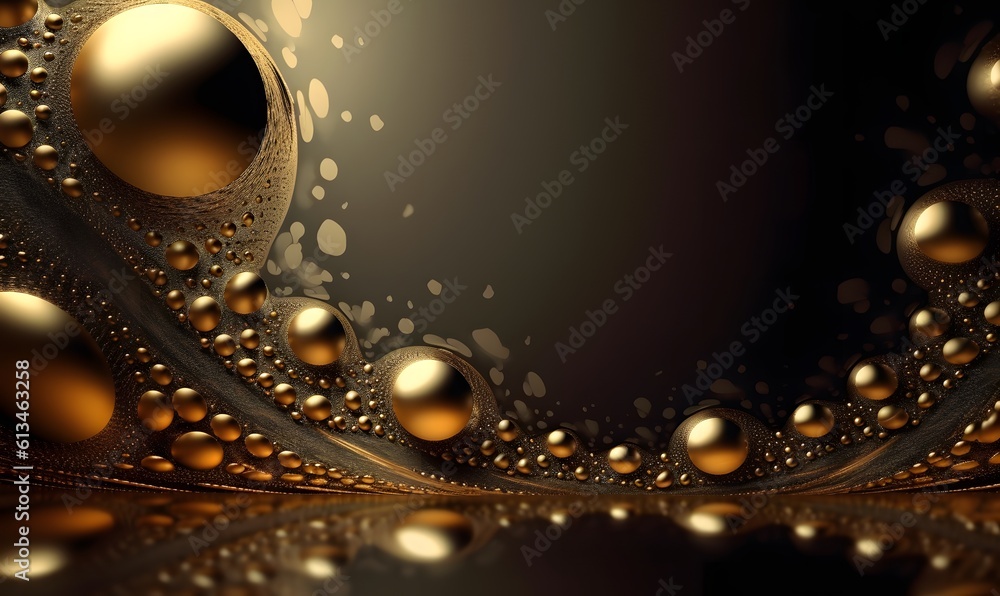 A glamorous black and gold background illuminated with sparkling lights. Generative ai