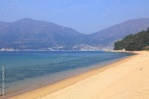 Geoje island in South Korea. Gujora Beach sandy vacation destination.