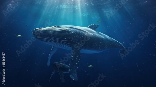 Whale swimming in the water undersea
