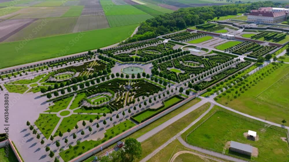 Baroque Garden Of The Palace Schloss Hof In Austria - aerial panoramic Baroque Garden Of The Palace Schloss Hof In Austria - aerial panoramic