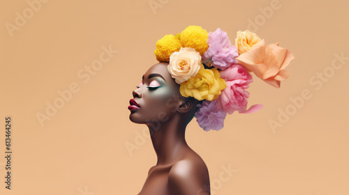 Black woman with flowers in hair © EmmaStock