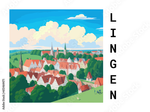 Lingen: Vintage artistic travel poster with a German scenic panorama and the title Lingen photo