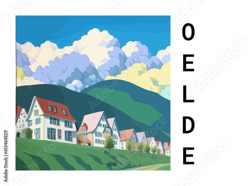 Oelde: Vintage artistic travel poster with a German scenic panorama and the title Oelde photo