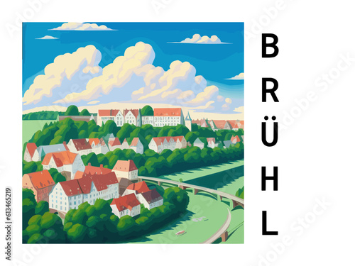 Brühl: Vintage artistic travel poster with a German scenic panorama and the title Brühl photo